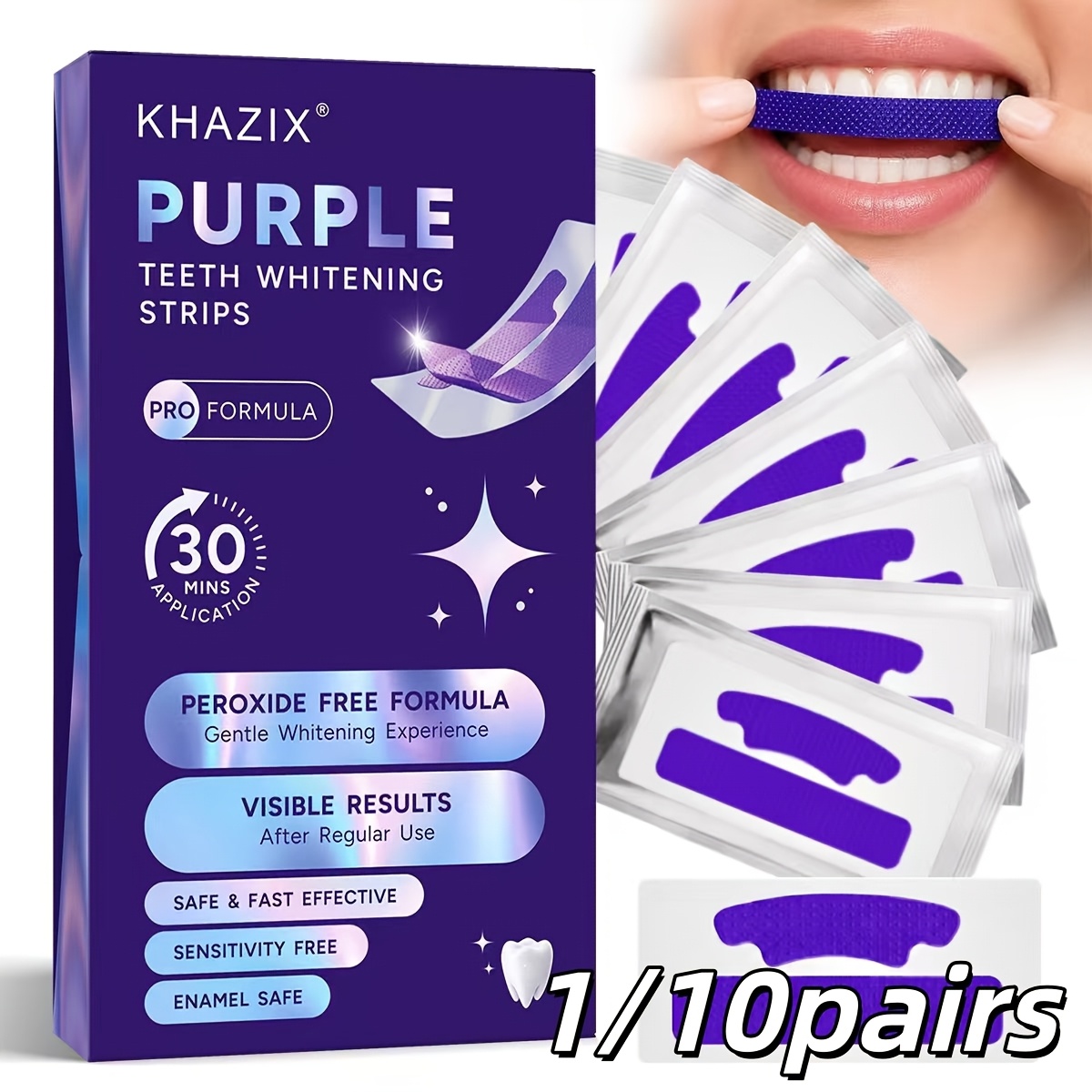 1/10 pares de tiras roxas para - Teeth Whitening Street avaliação e preço